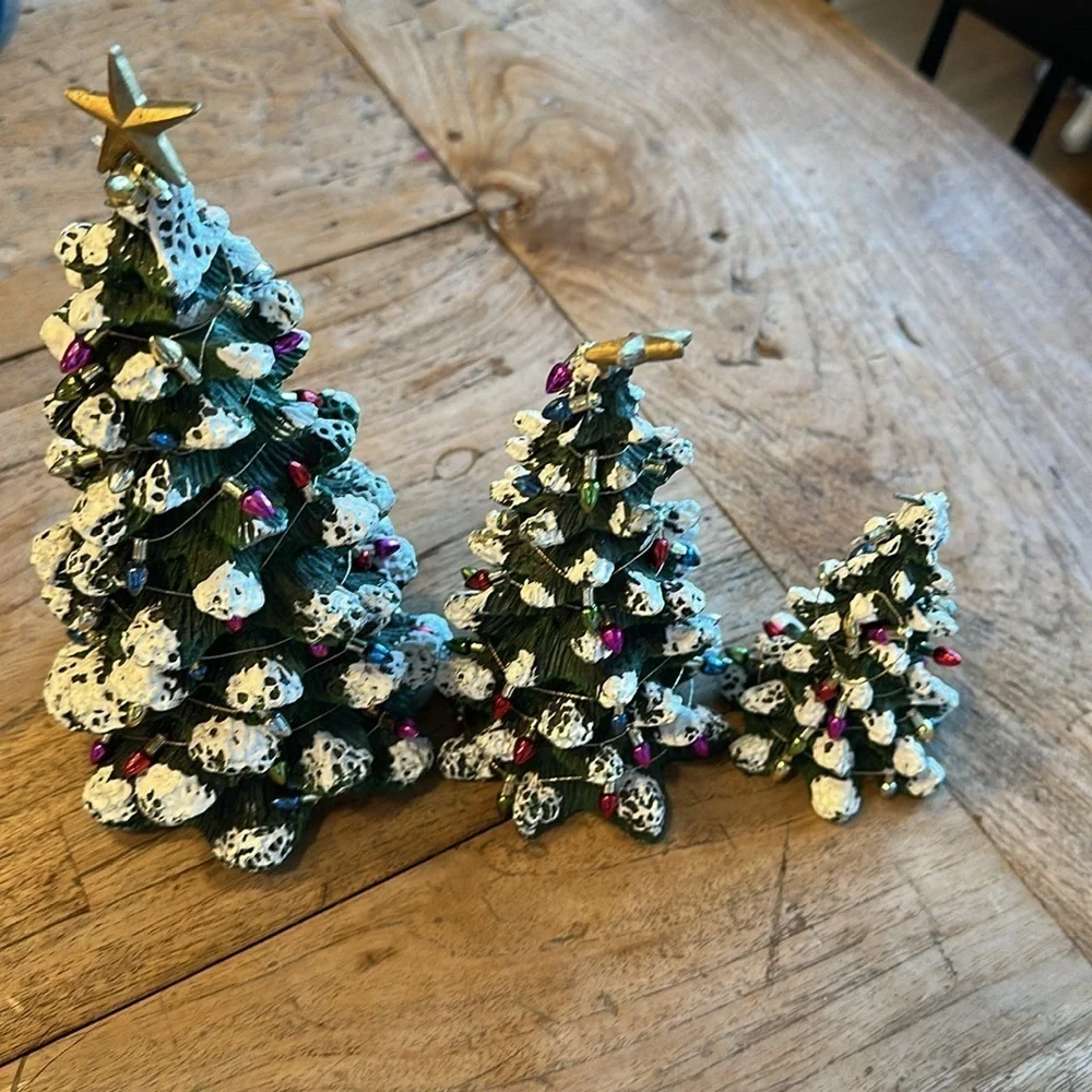 Vintage Christmas Trees heavy resin set of three